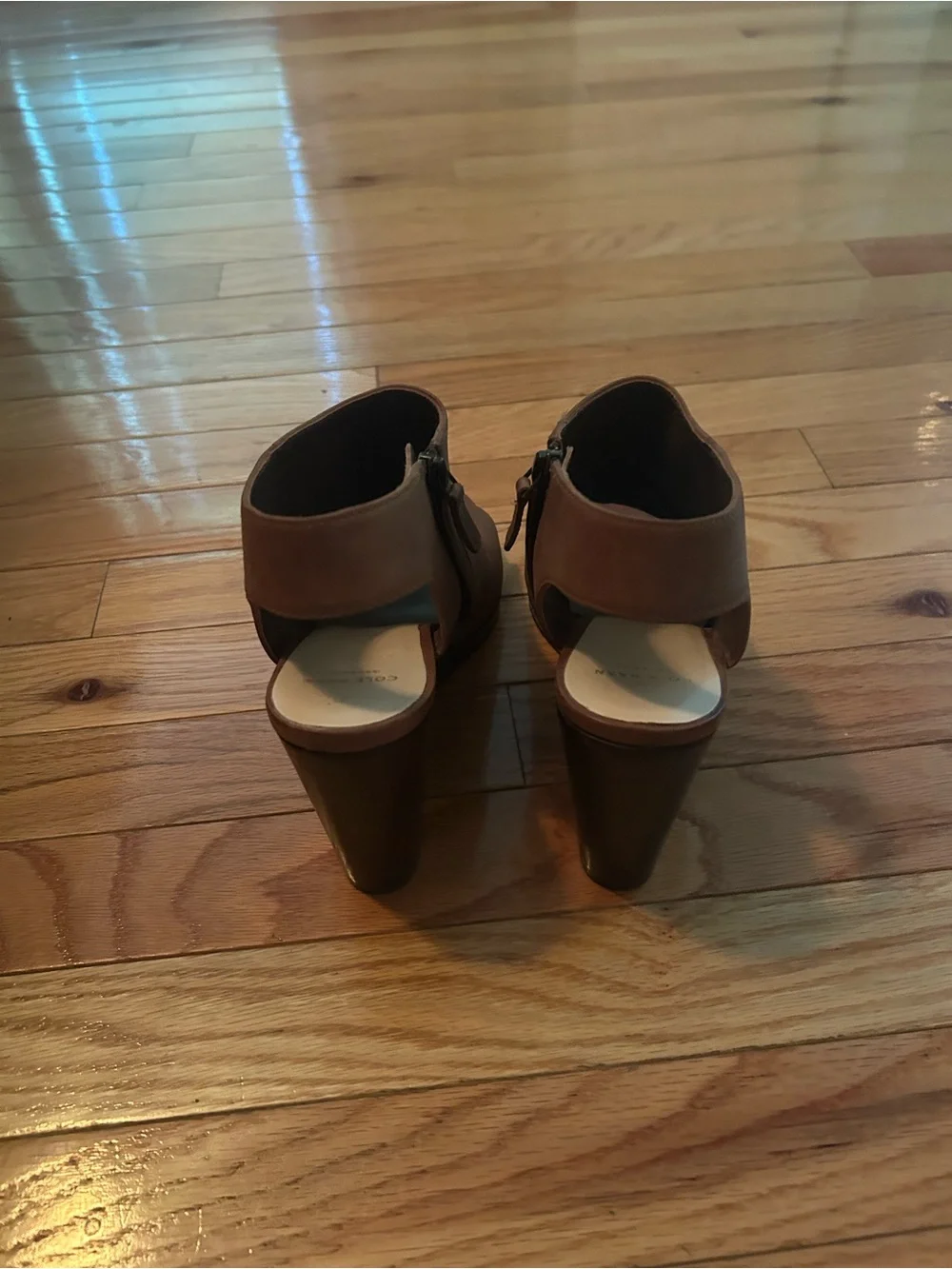 Cole Haan Wedge Peep-Toe Sandals in Brown leather 8.5M